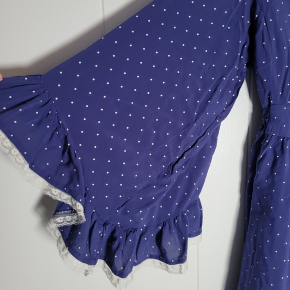Modcloth × Bea & Dot Polka Dot Lace Trim Bell Sleeve Belted Mini Dress Pin Up XL - Picture 4 of 13